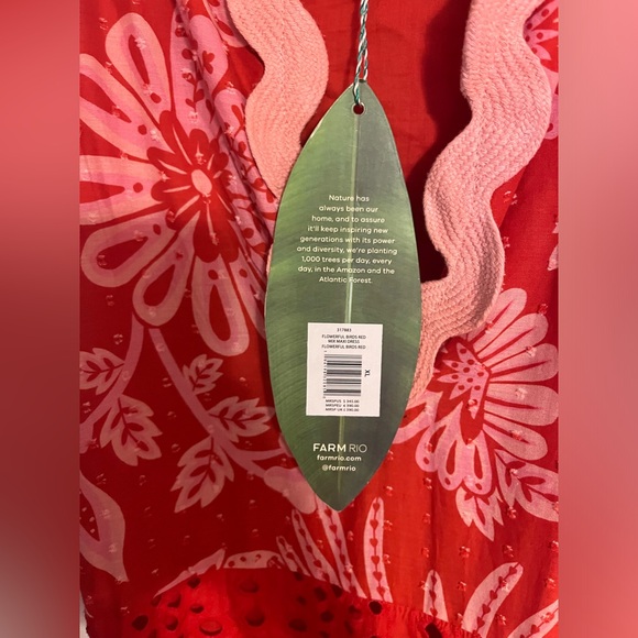 NWT FARM Rio Flowerful Birds Red Mix Midi Dress Sz XL - Picture 5 of 8
